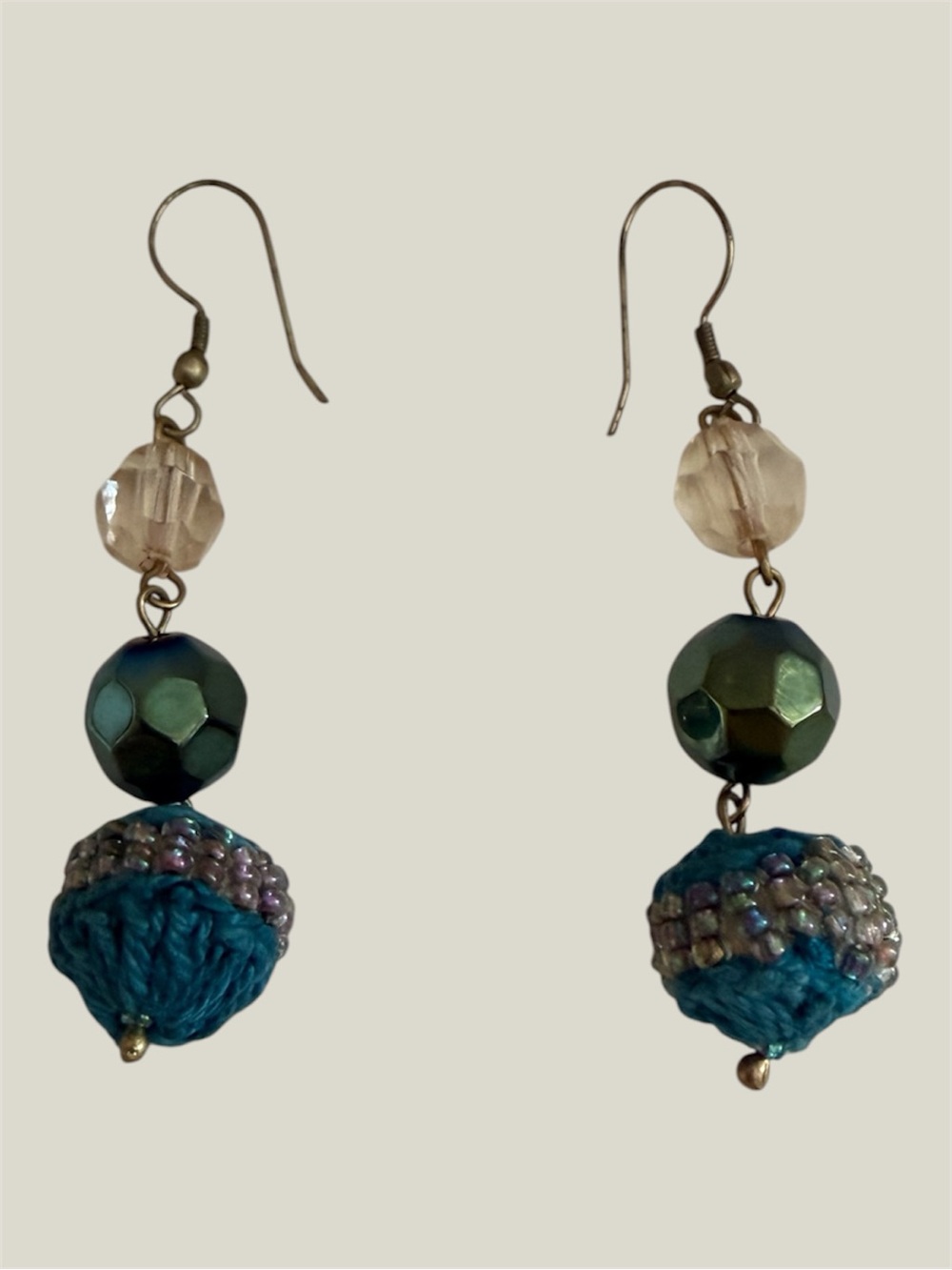 Beaded Drop Earrings Women Jewelry Clear Green Teal Faceted Seed Beading